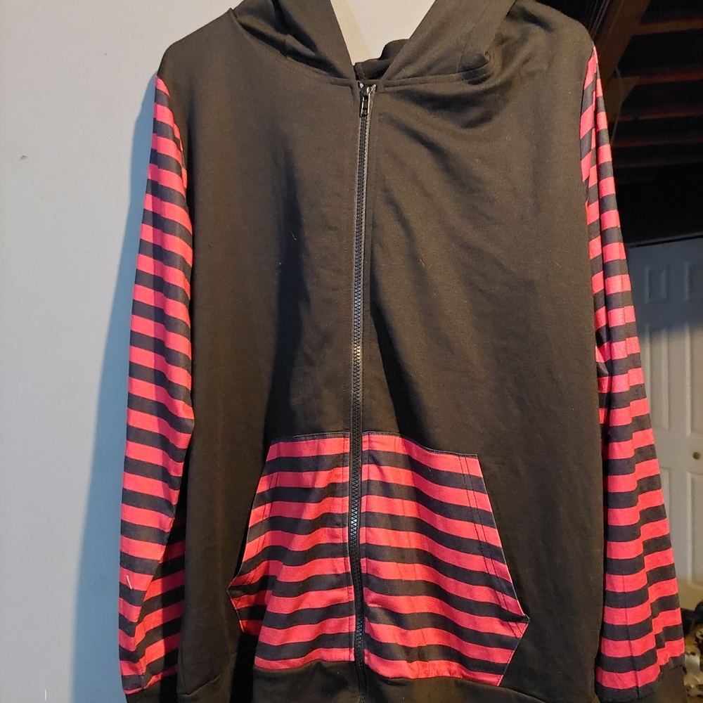 3 For 45 ROMWE Black and Red Cat Ear Zip Up Hoodie